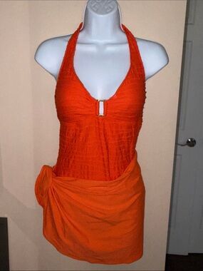 LAUREN RALPH LAUREN Orange HALTER SWIMSUIT w/bonus VS SARONG 8 WOMENS
